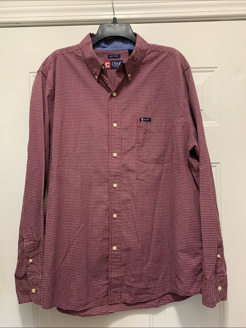 3/$15 Chaps Men's Burgundy Micro-Check Button-Down Shirt Size XL